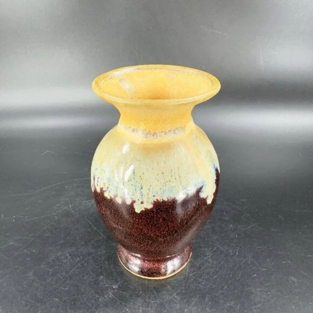 Allan Ditton Vase Studio Art Pottery Stoneware Brown Drip Glaze‎ Bud Vase 2010